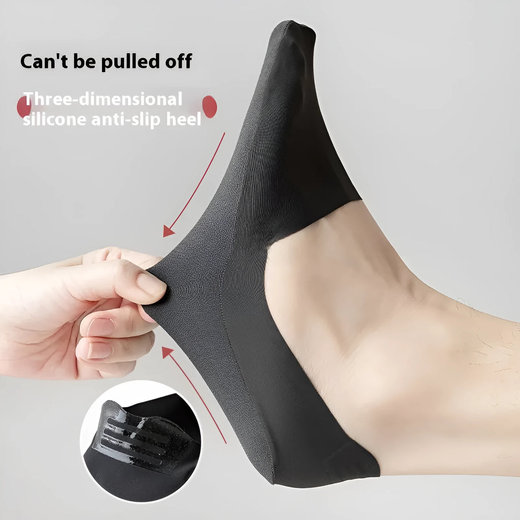 Men's solid colour cotton invisible socks showing non-slip grip on heel