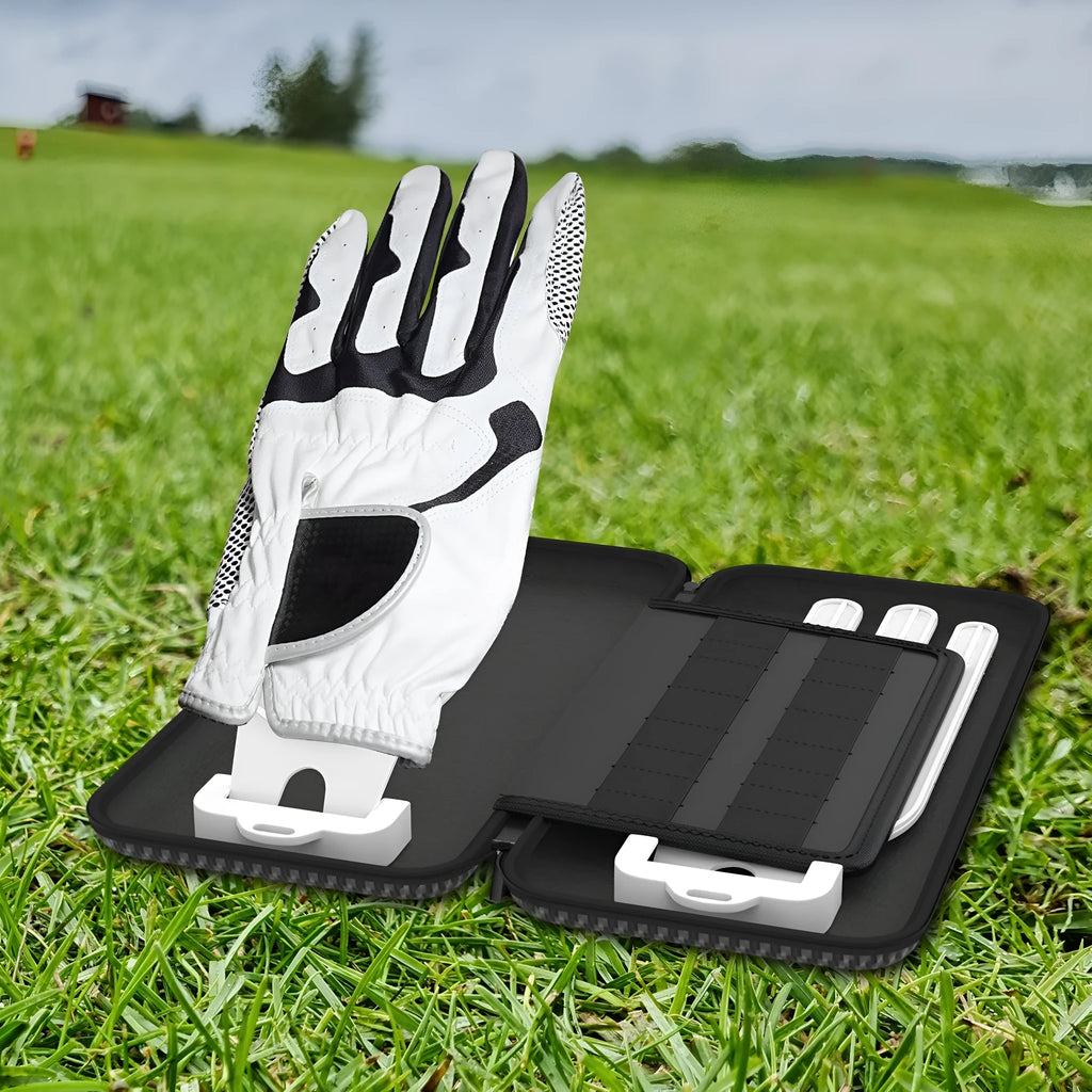 Silver grey golf double glove storage bag with two compartments and hanging brackets
