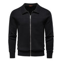 Men's zipper cardigan jacket in 100% cotton, slim fit, black colour, front view