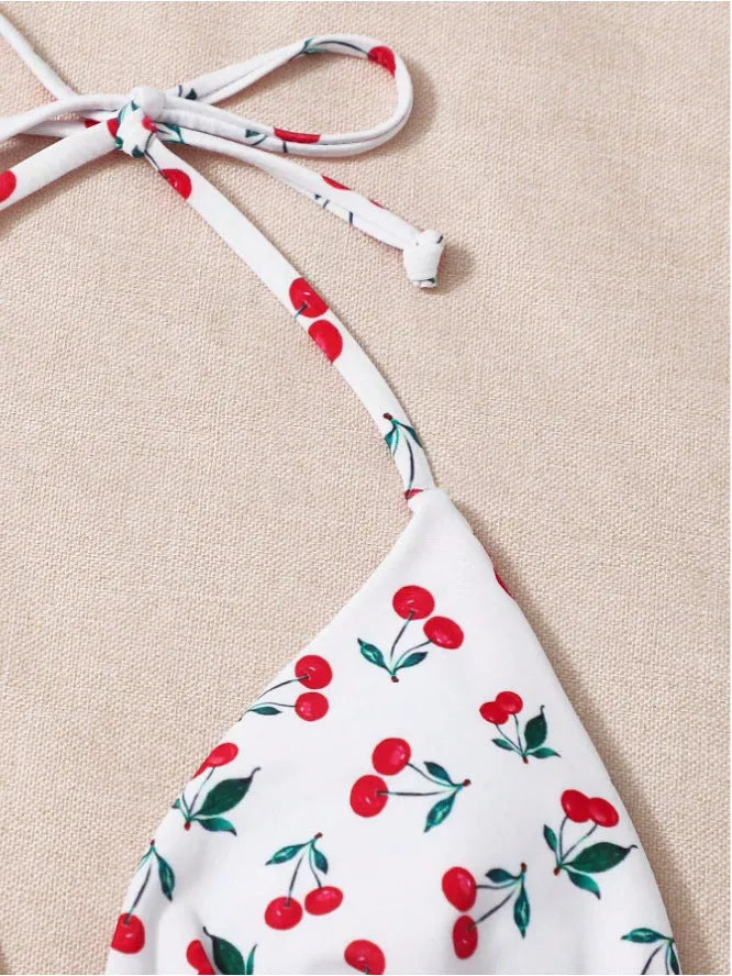 Holiday split halter bikini set in solid colour with backless design