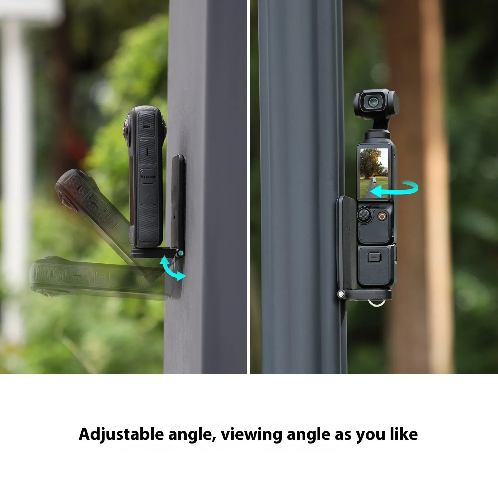 Black magnetic bracket base for Insta360 X4 camera with adjustable angle mechanism