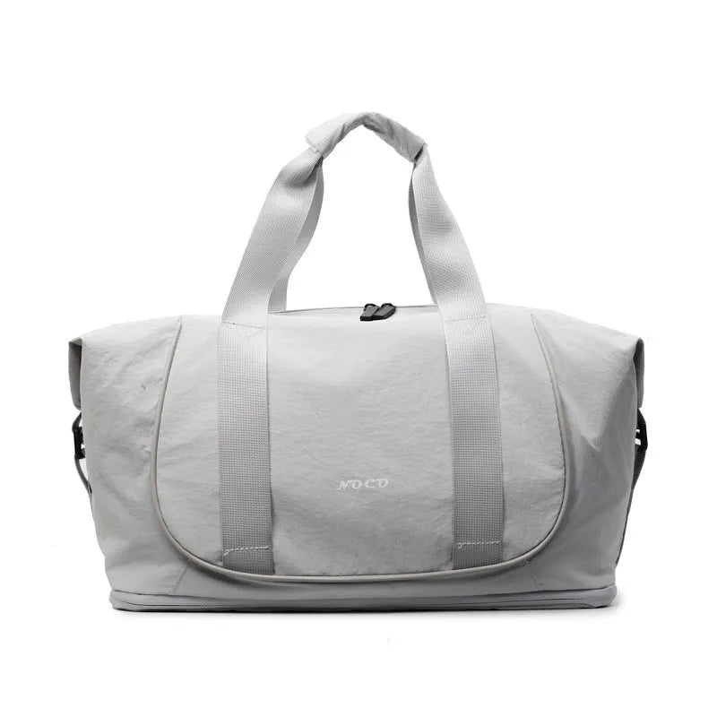 Oxford cloth one shoulder crossbody bag in beige, shown for yoga or travel use