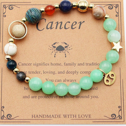 Morgan Stone beaded bracelet with twelve constellation designs, showcasing personalised zodiac signs.