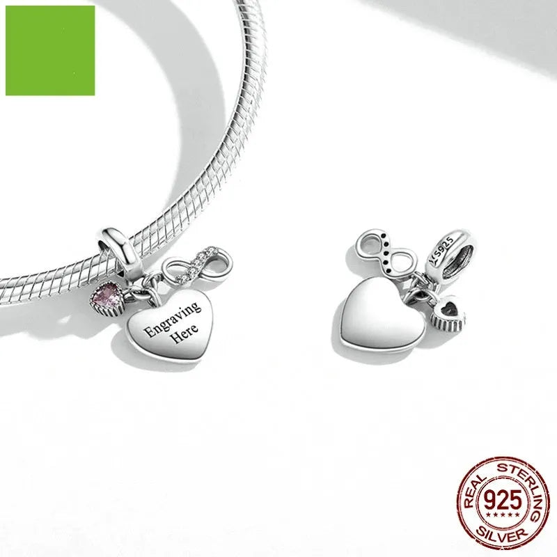 Endless Love DIY bracelet pendant in 925 silver with engravable surface and inlay detail