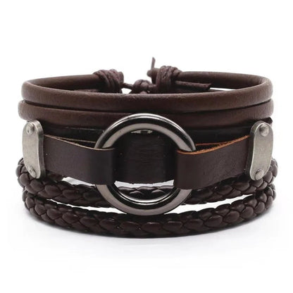Men's genuine leather vintage braided bracelet with adjustable sliding knot