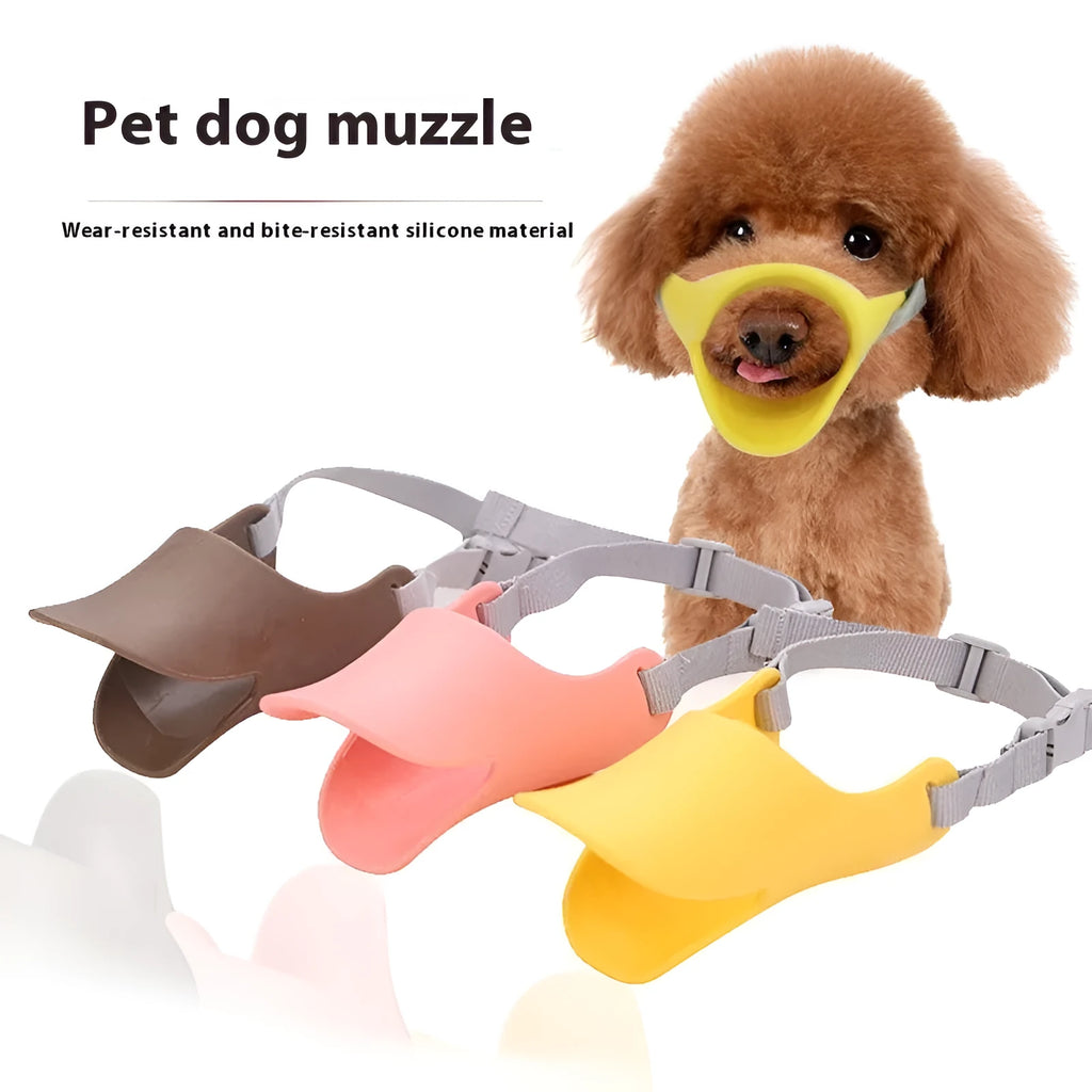 Bright yellow silicone duckbilled dog mask for small medium large dogs anti-bite anti-drink