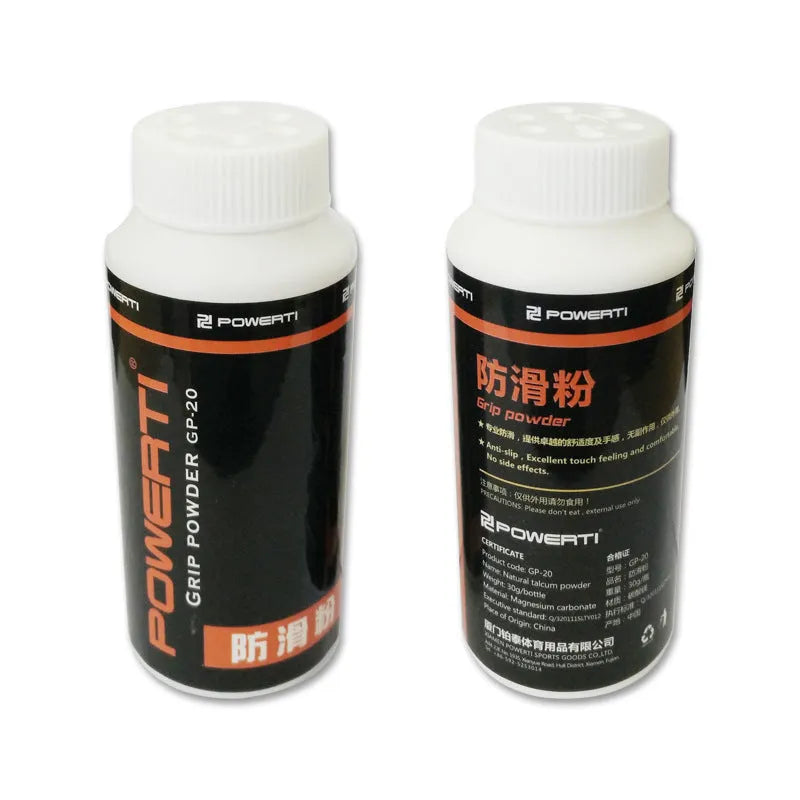 White magnesium carbonate sports anti-slip powder in container for badminton and weightlifting grip.