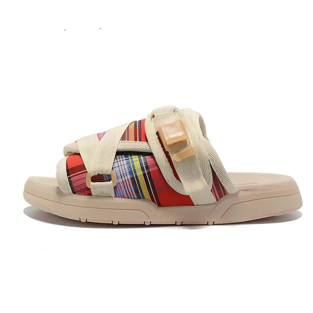 Mixed colour thick-bottom beach slippers with rubber outsole and cotton lining, sizes 35-45 for men and women