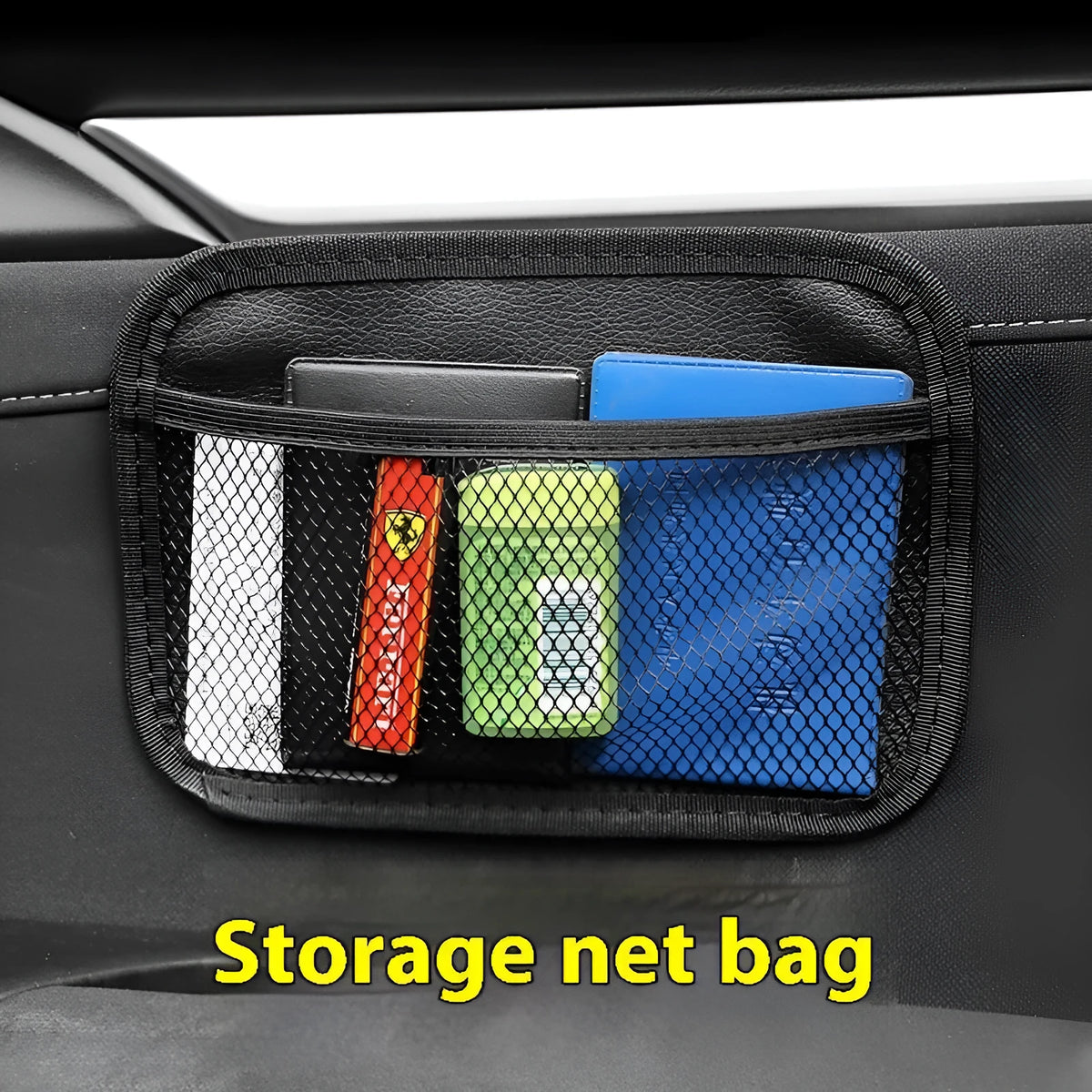 Adhesive mesh pocket storage shopping bag for car and home, polyester net pocket, large size