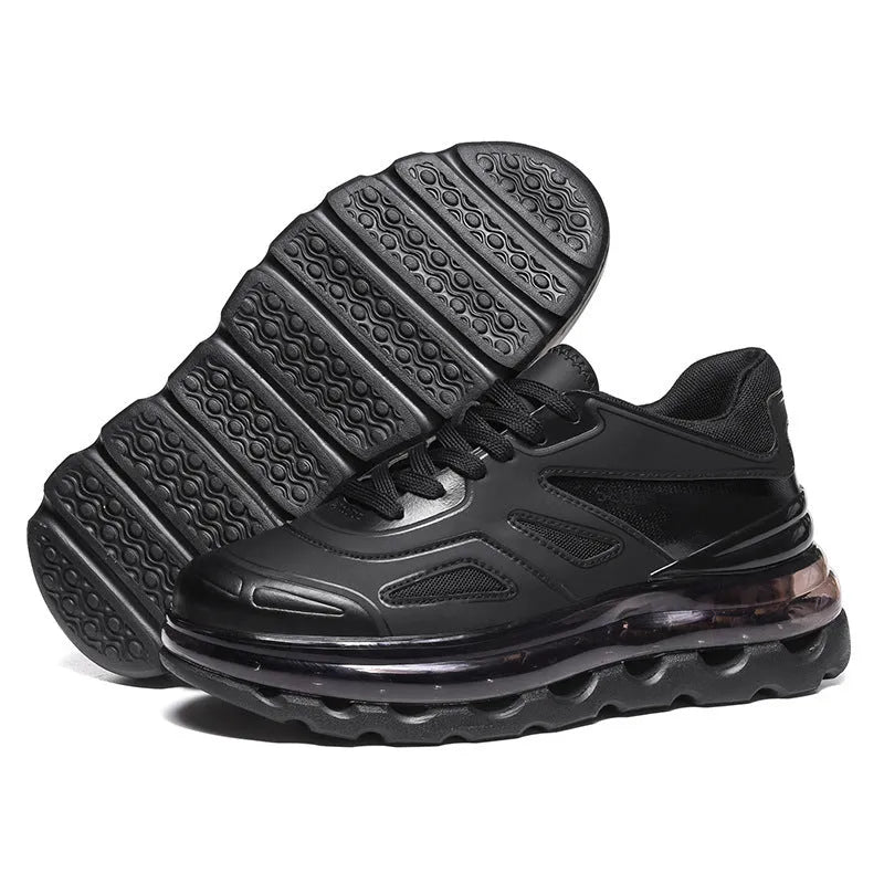 Men's white PU air cushion sports shoes with full palm cushion and lace-up closure