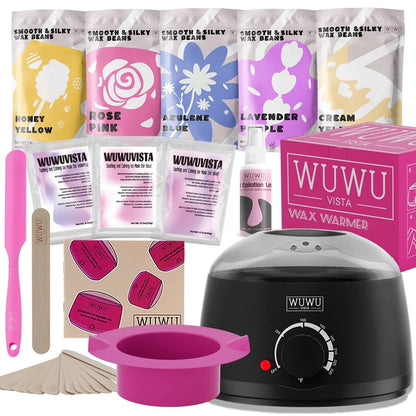 WUWUVISTA 23-piece waxing kit for at-home hair removal with wax warmer, beans, and skin care products