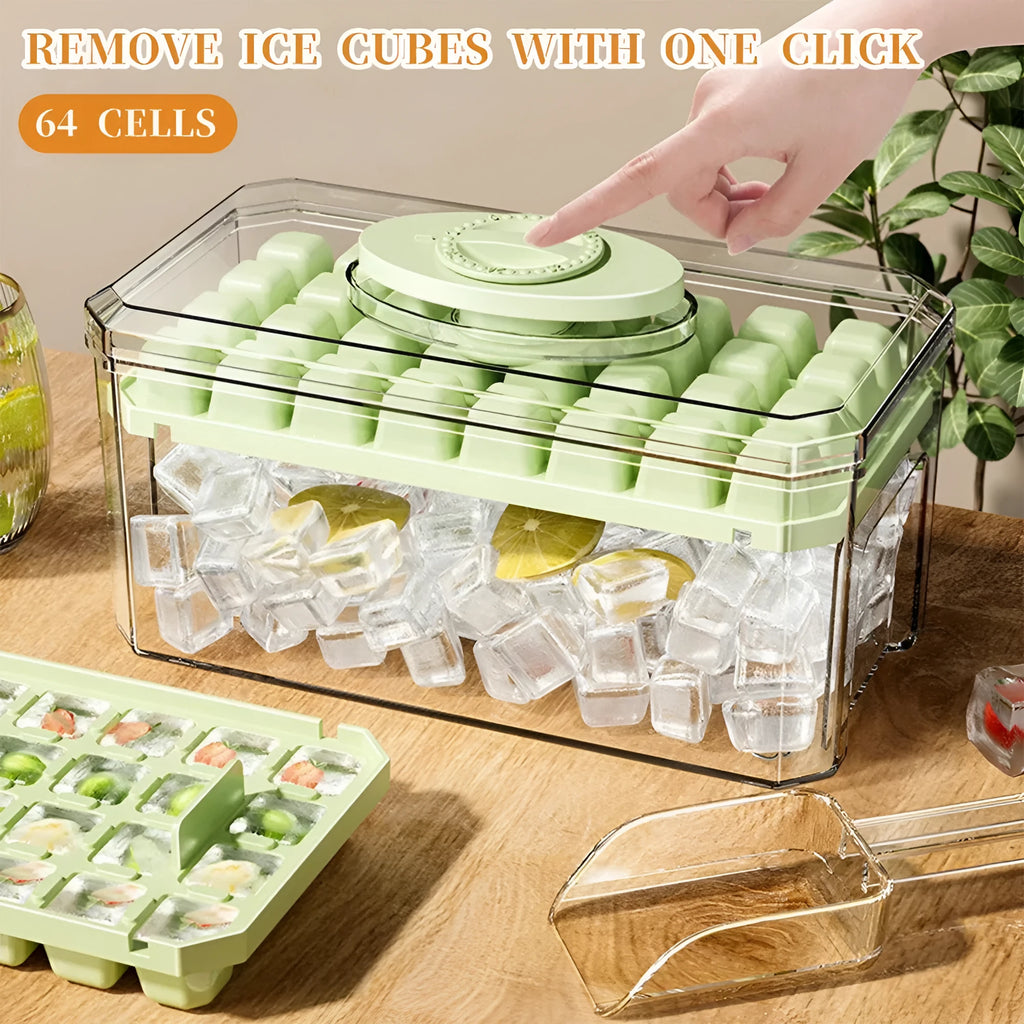 PP plastic ice cube tray with pressing lid, white single layer 32 grid, stackable quick demould design
