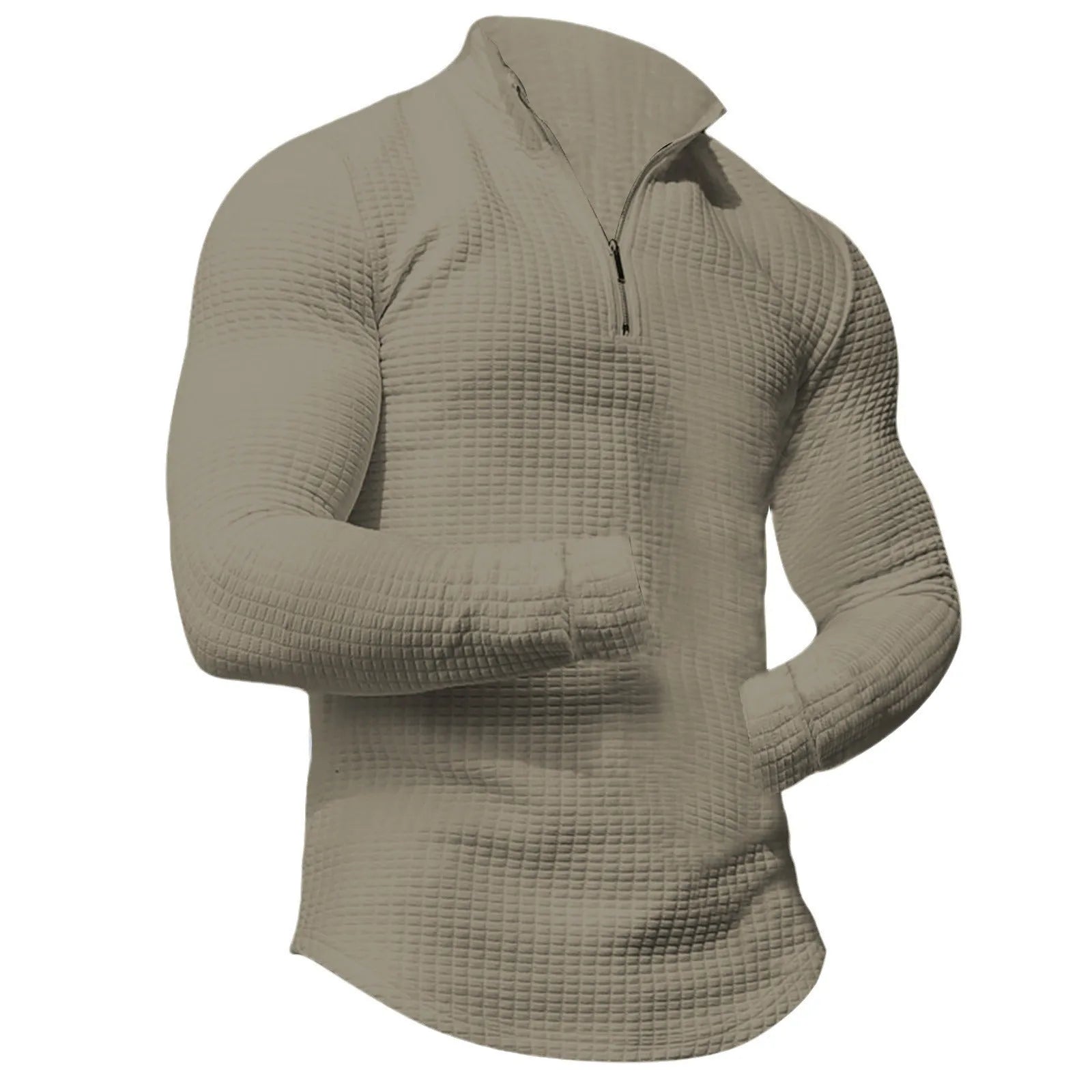 Men's stand collar half zip sweater in plaid pattern, polyester long sleeve, available in seven colours