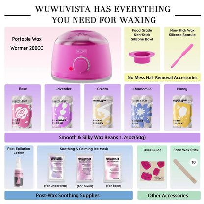 WUWUVISTA 23-piece waxing kit for at-home hair removal with wax warmer, beans, and skin care products