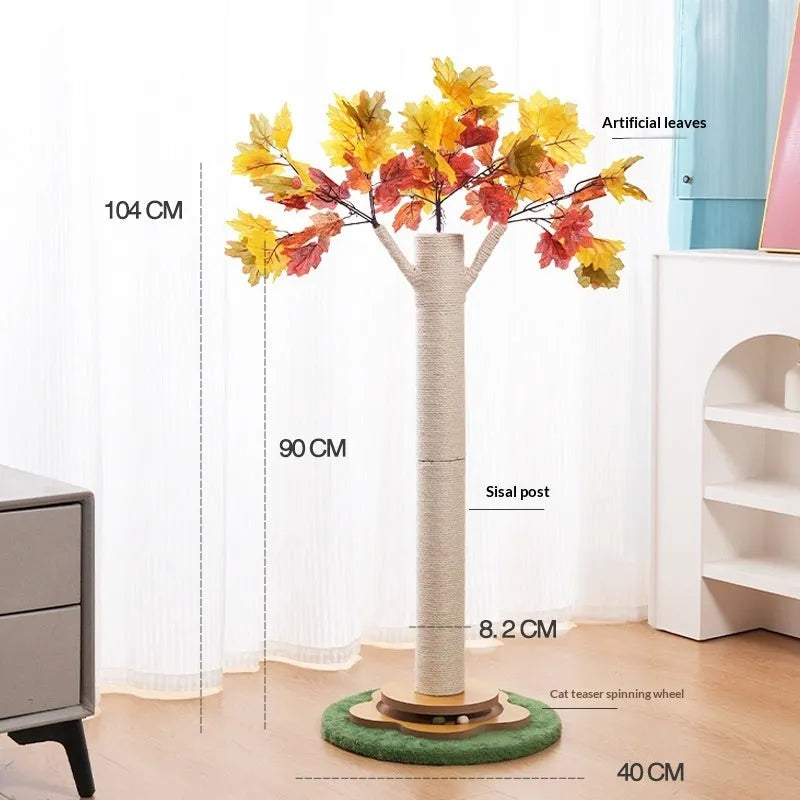 Sisal cat climbing frame maple leaf design with branches for claw scratching without debris