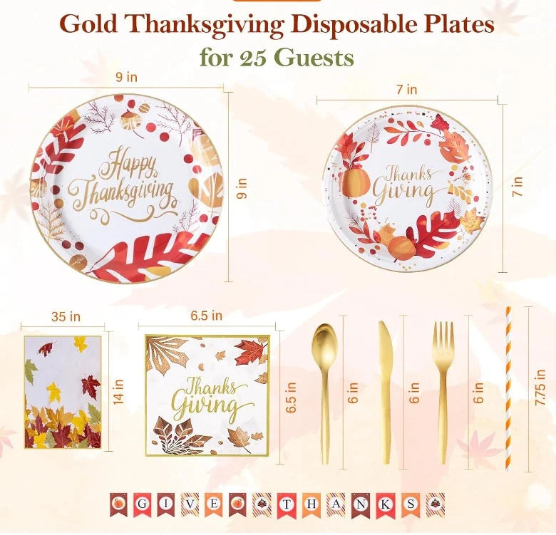 Thanksgiving plates and napkins set with traditional autumn motifs