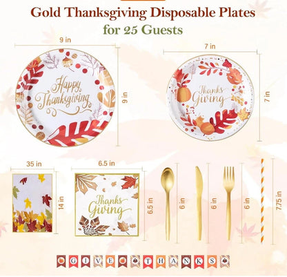 Thanksgiving plates and napkins set with traditional autumn motifs
