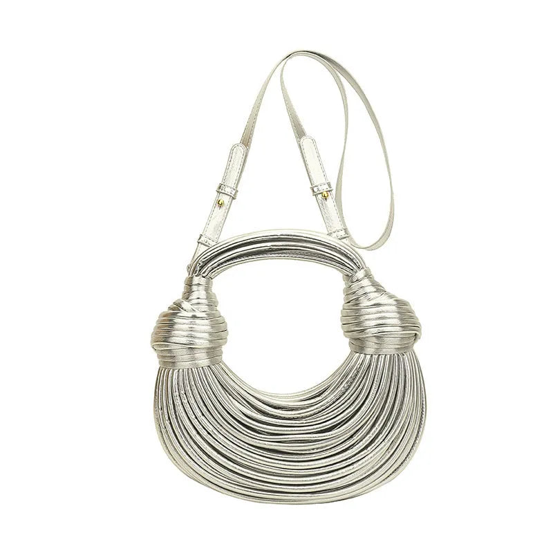Instafamous Metal Noodles Underarm Bag with shiny metallic surface, chain detail, in gold colour
