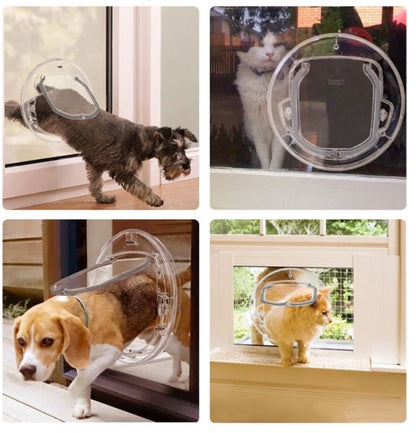 Round transparent pet door for cats and small dogs with 4-way lock
