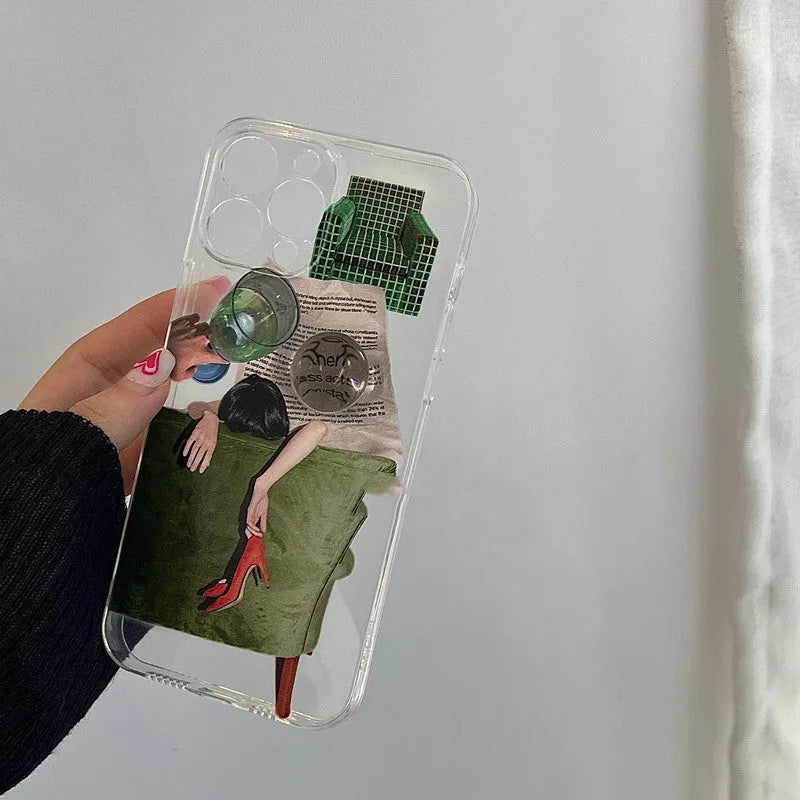 New illustration anti drop silicone phone case for iPhone with push pull bracket option