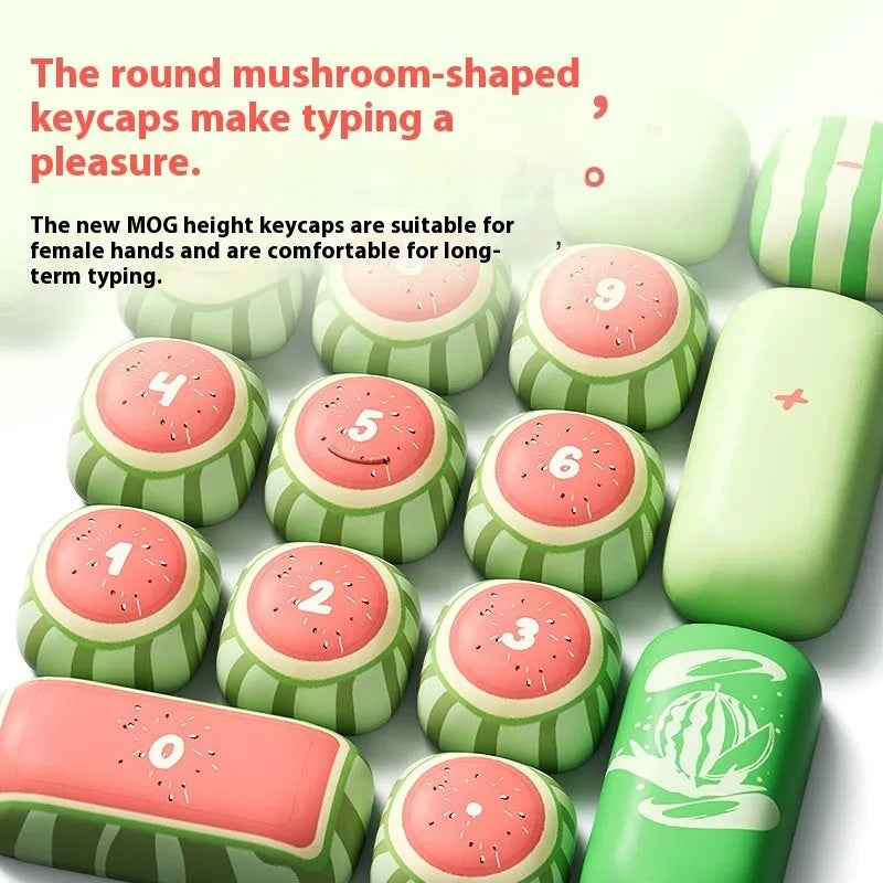 Watermelon-themed Mushroom profile PBT key caps for mechanical keyboards on a black background.