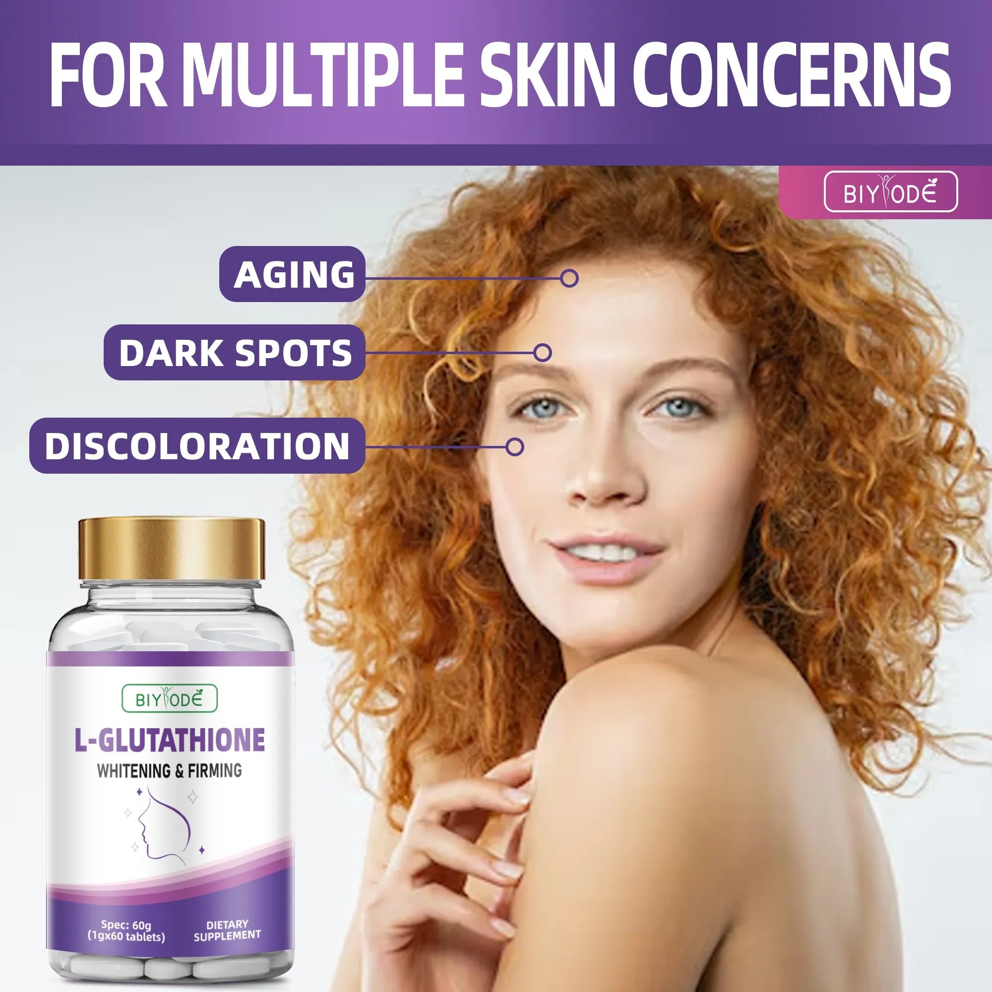 Biyode L-Glutathione tablets 60 tablets bottle original flavour skin whitening supplement