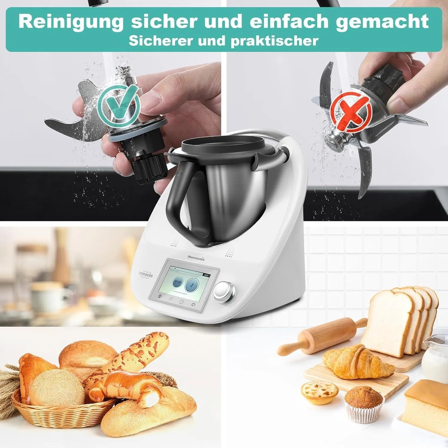 Ceramic blade dough knife with stainless steel handle for Thermomix TM5 and TM6 food processors