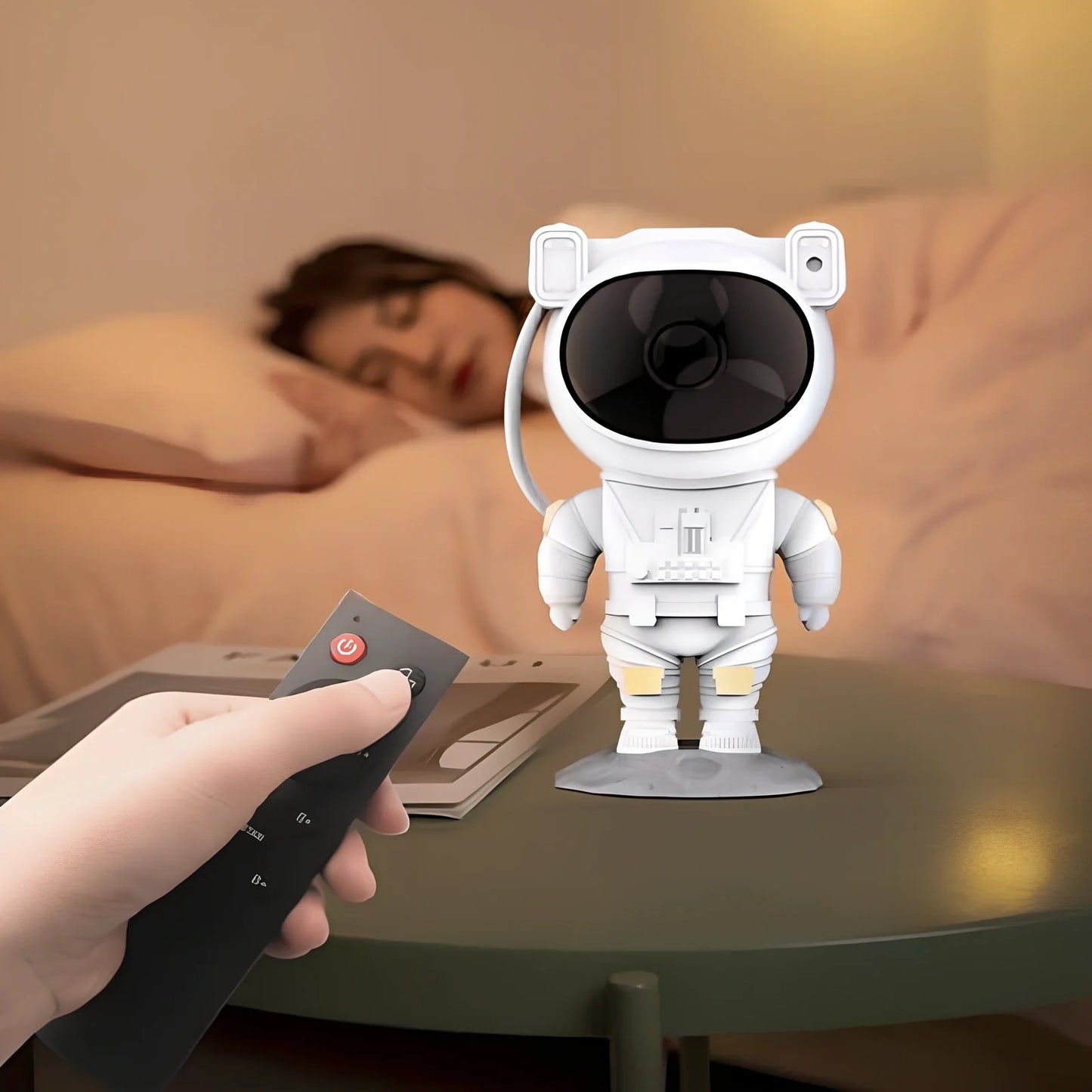 Astronaut galaxy projector showing adjustable nebula and star projection on ceiling