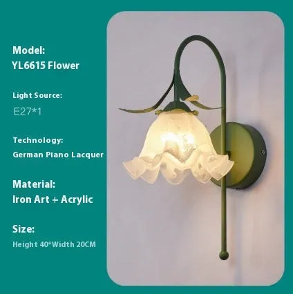 French cream Nordic wall lamp with orchid bell flower motif and three colour light options
