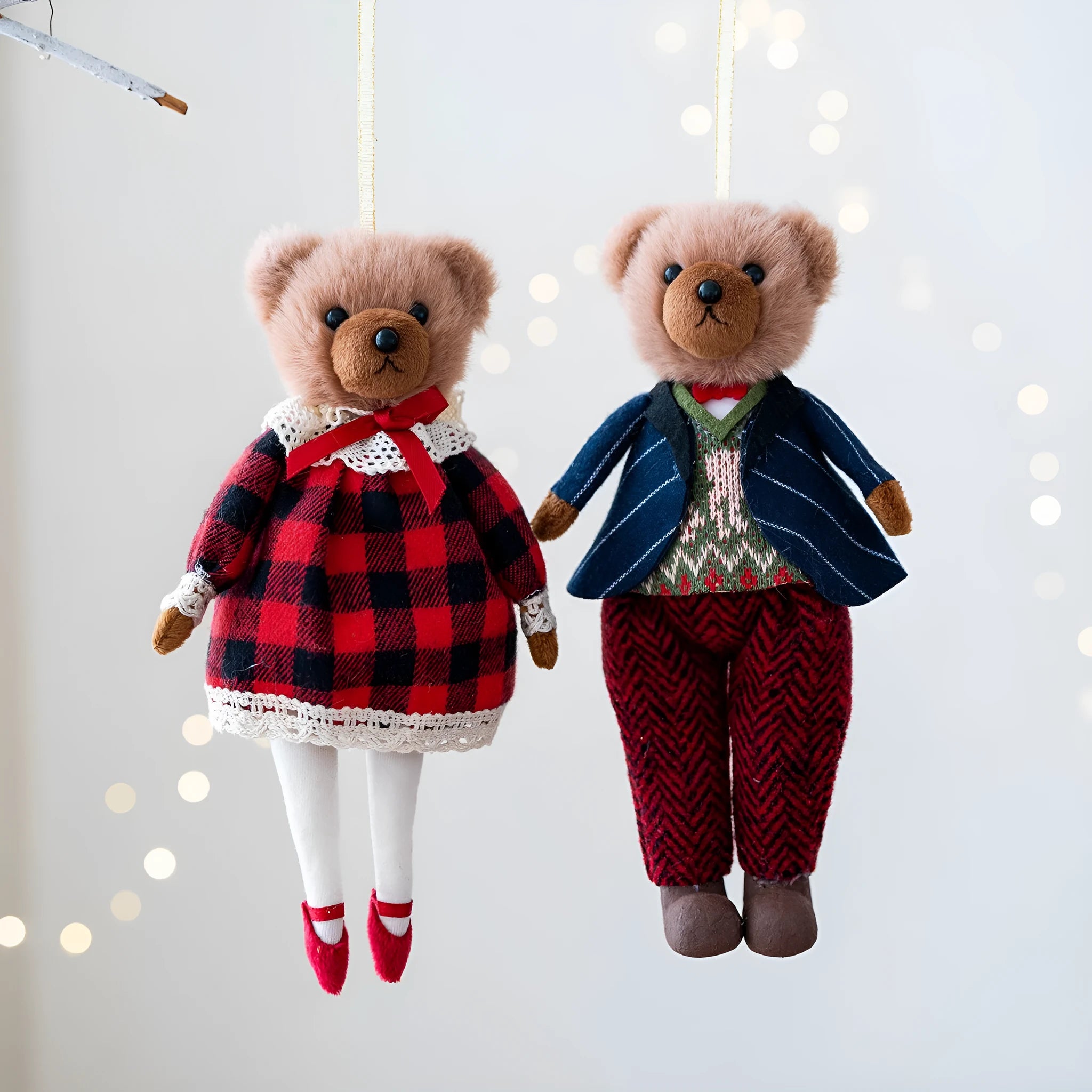 Cartoon style plush bear doll wearing cotton suit plaid, available in gentleman bear or princess bear colours