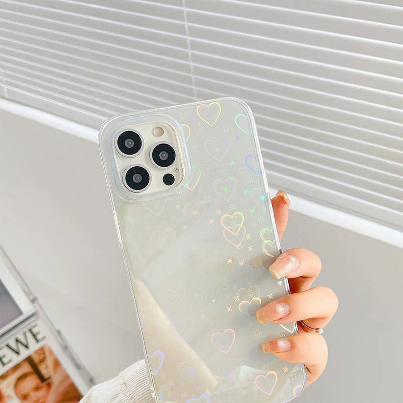 Laser colorful love double-sided coated silicone phone case for iPhone