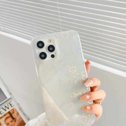 Laser colorful love double-sided coated silicone phone case for iPhone