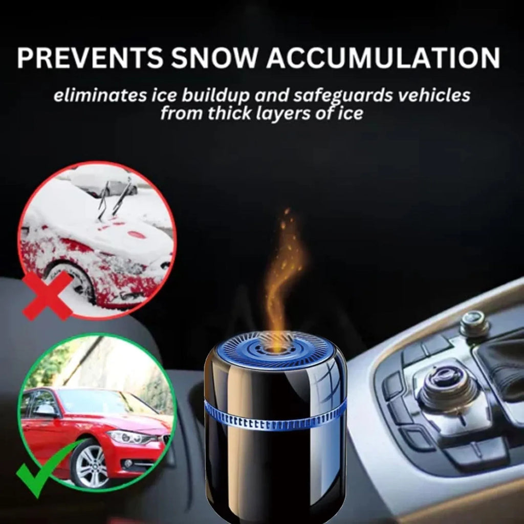 Compact portable electric car windscreen de-icing tool on a stable surface.