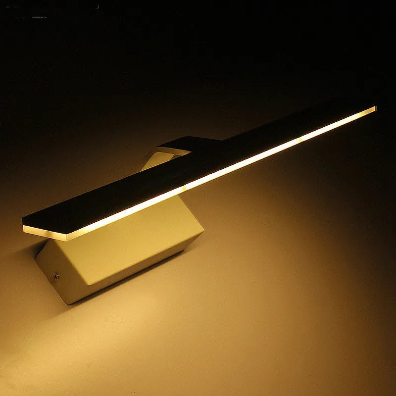 White LED mirror headlight with simple design and multiple light colours for bathroom toilet installation.