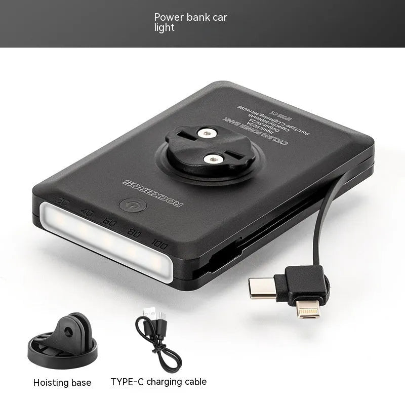 Bicycle light power bank 5000mAh with built-in cable for charging and illumination
