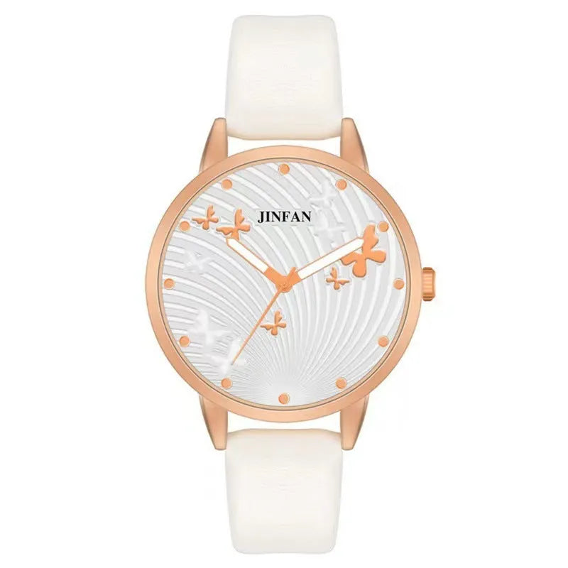 Student Sweet Butterfly Macron quartz wrist watch 36mm dial alloy band titanium buckle pink white