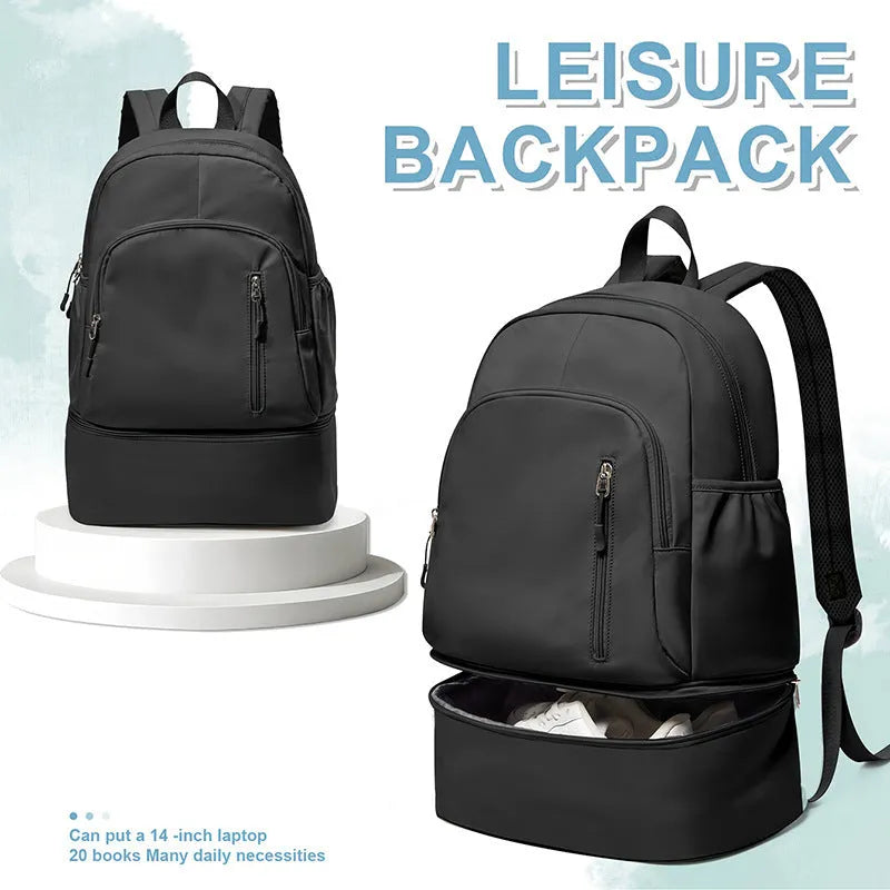 Waterproof 20-35L polyester backpack in black with adjustable curved shoulder straps