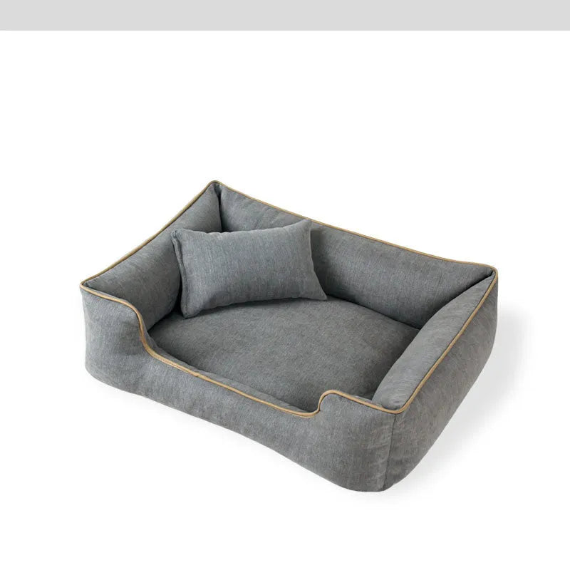 Small dog bed with grey fabric and removable cover, bite-resistant and dirt-resistant, size M