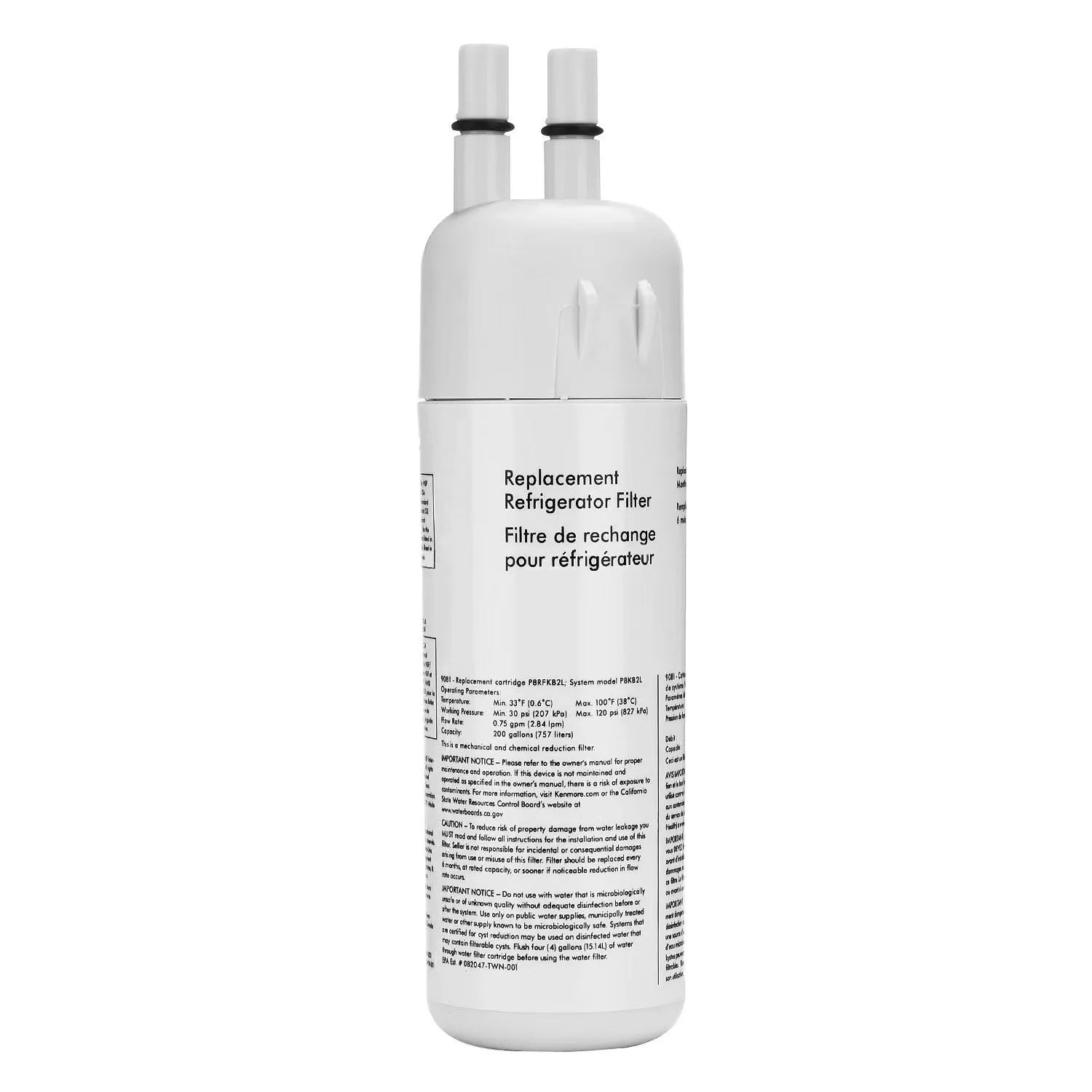 White refrigerator water filter EDR1RXD1 replacement with 200 gallon capacity