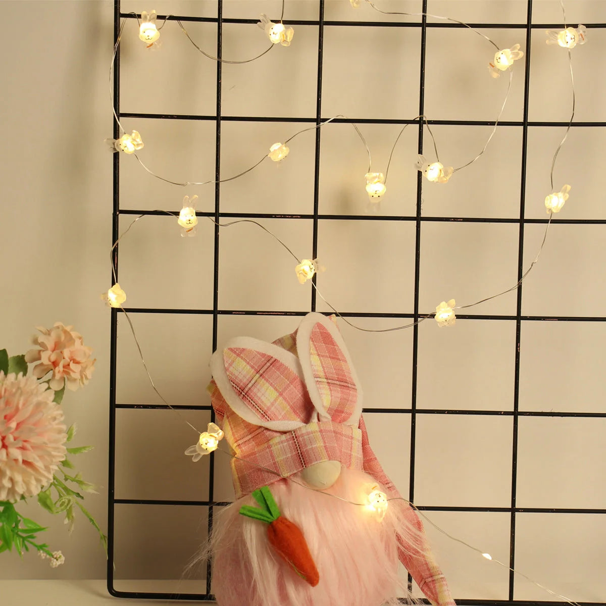 Easter LED Bunny String Lights with carrot and rabbit designs for festive home decor