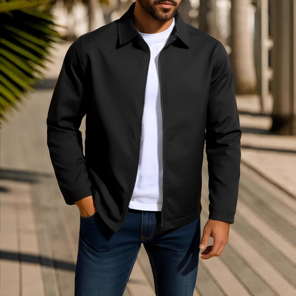 Men's zip-up cardigan jacket with raglan sleeves in polyester blend fabric