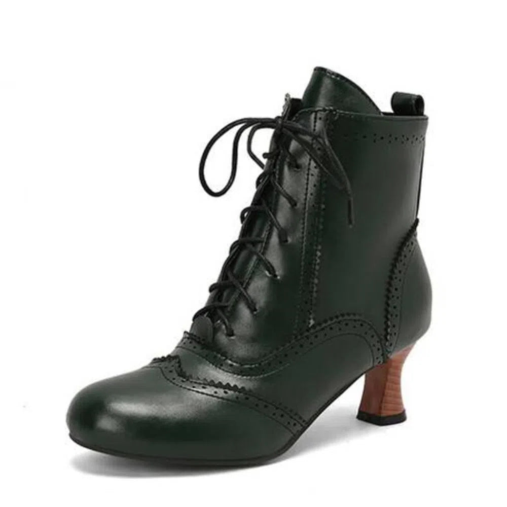 Dopamine Girl short boots mid heel stiletto round toe synthetic PU black white red dark brown dark green light purple