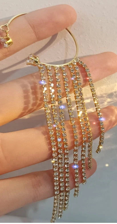 Women's long tassel earrings with 14K real gold plating and geometric design