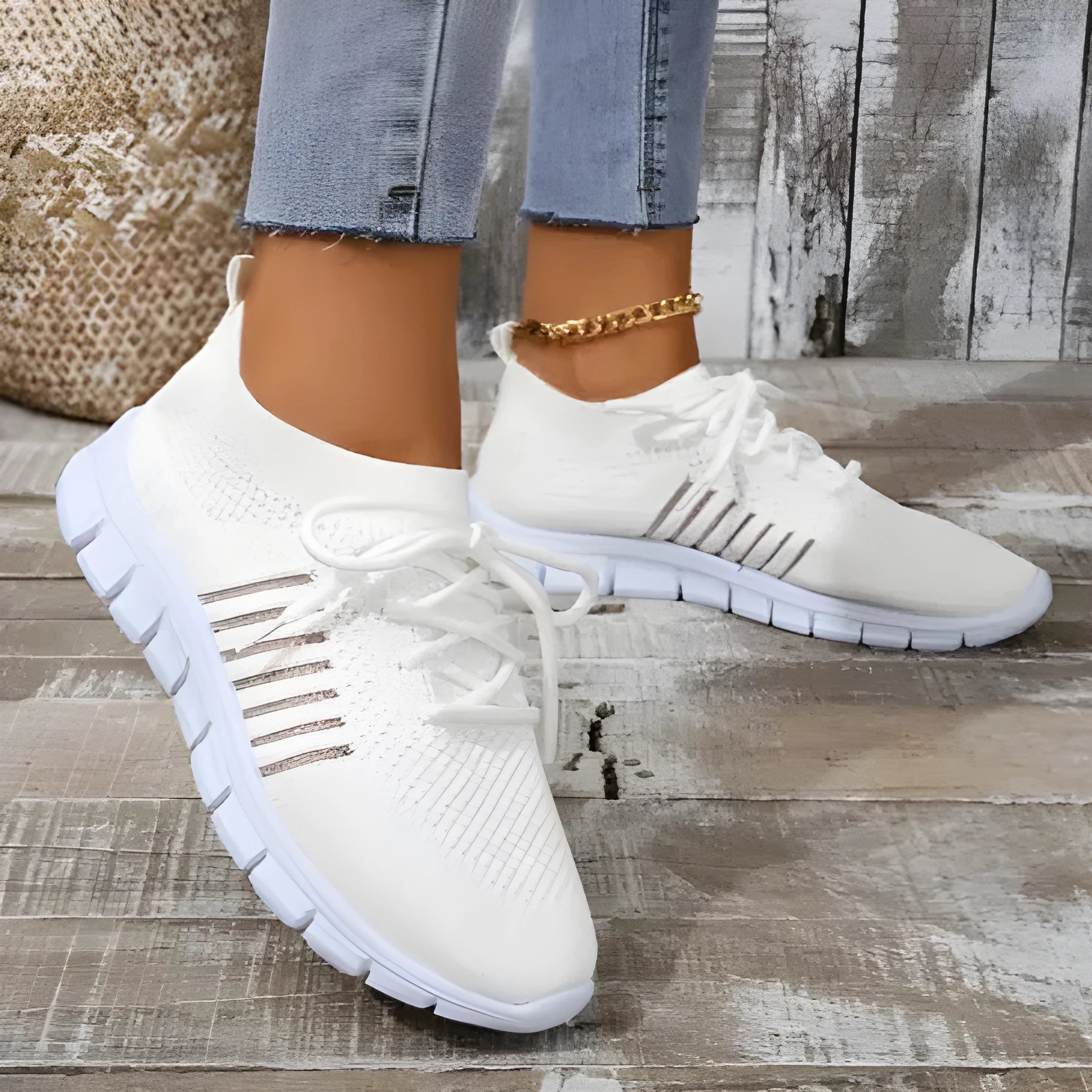 Women's high-cut lace-up sneaker in a choice of colours, showing breathable upper and flat rubber sole.