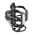 Modified black water bottle cage mounted on a Honda X-ADV scooter bumper.