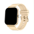 Smart watch with 1.44-inch colour touch screen and black silicone strap on a wrist