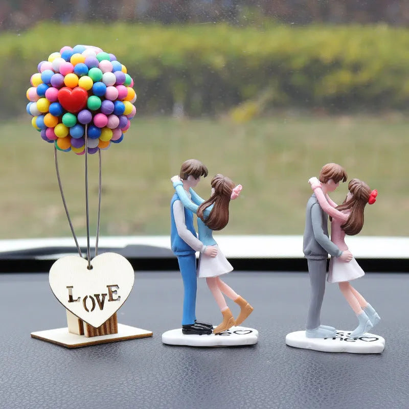 Resin cute couple car dashboard ornament in Blue A Pair Lovers Sweet design on a car dashboard