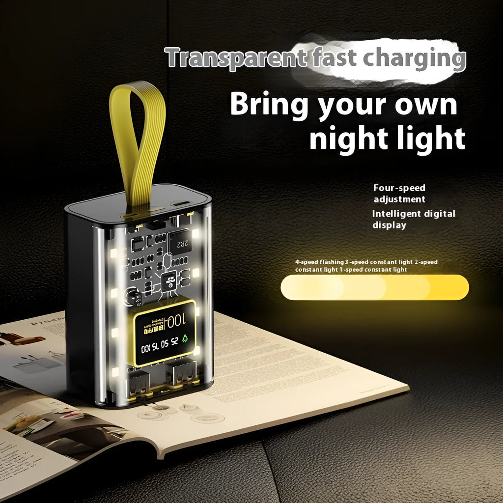 Punk Transparent Mech Mini Power Bank in black with multi-U port output and compact 85x64x38 mm size