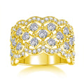 Lace Snowflake moissanite wedding ring set in S925 silver with platinum plating on a black background