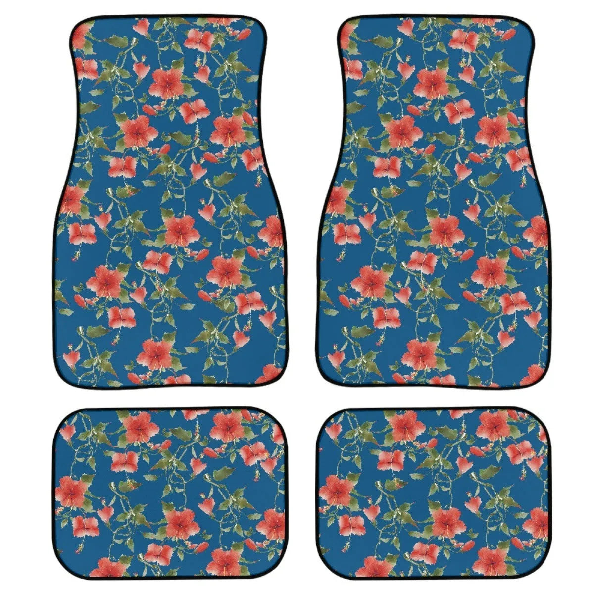 Black printed rubber car floor mat set showing textured surface and 20mm thickness.